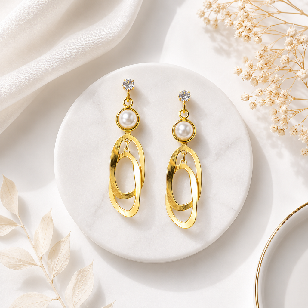 9K Gold Plated Pearl Drop Earrings for Women | Anti Tarnish