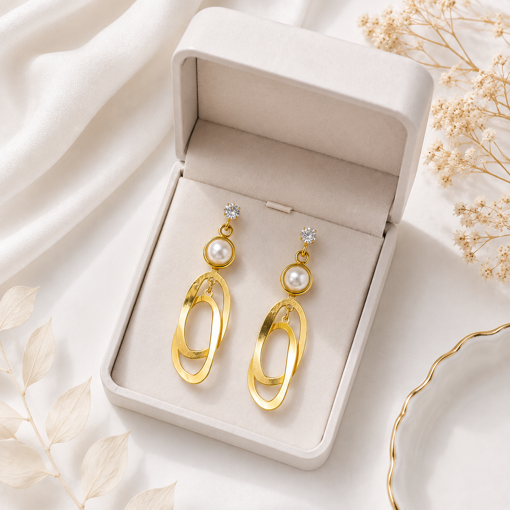 9K Gold Plated Pearl Drop Earrings for Women | Anti Tarnish