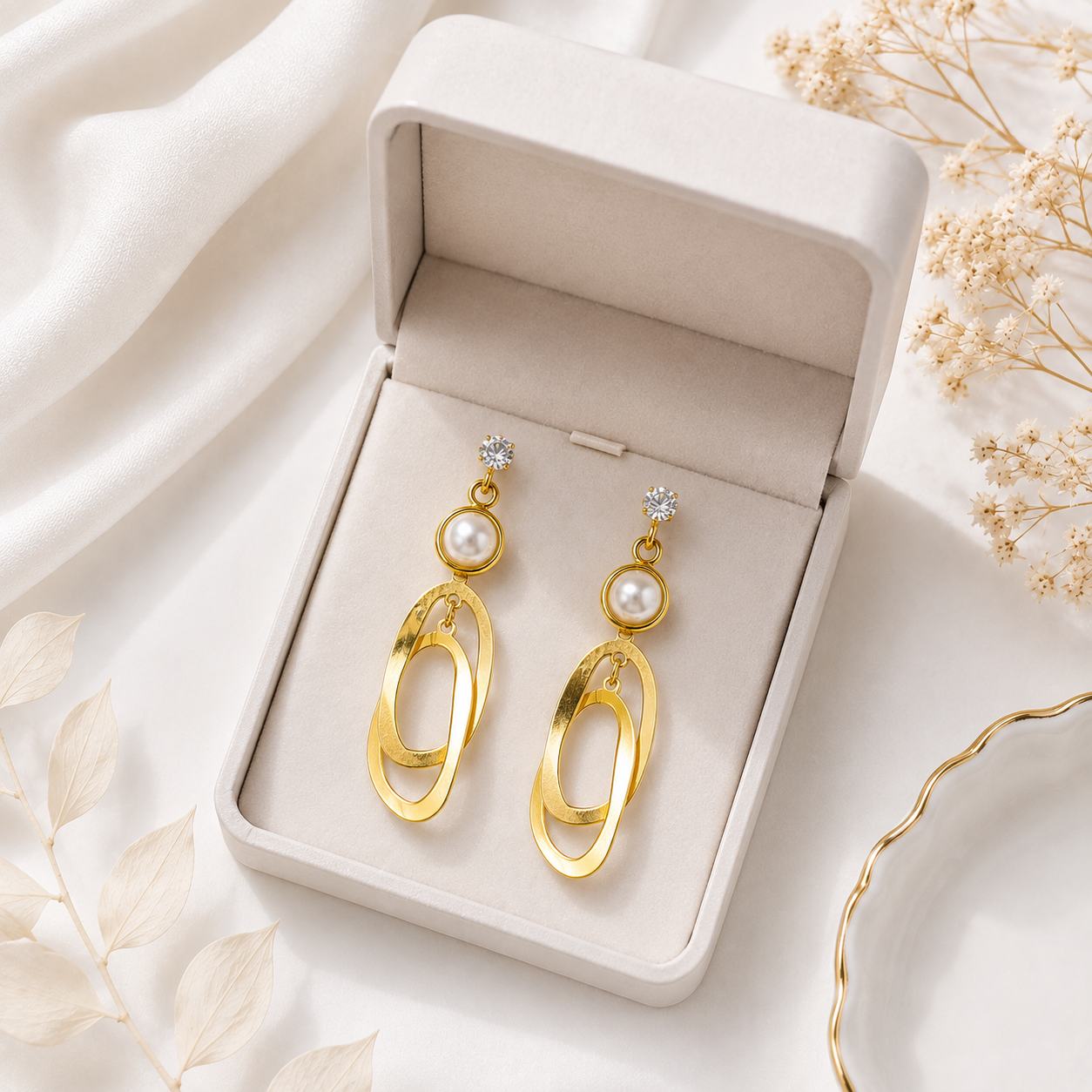 9K Gold Plated Pearl Drop Earrings for Women | Anti Tarnish