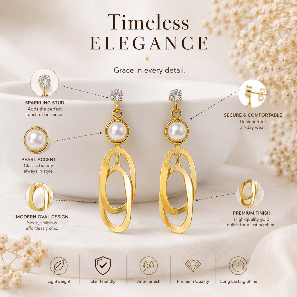 9K Gold Plated Pearl Drop Earrings for Women | Anti Tarnish