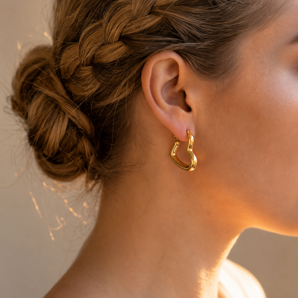 18K Gold Heart Hoop Earrings | Anti-Tarnish Women's Jewelry