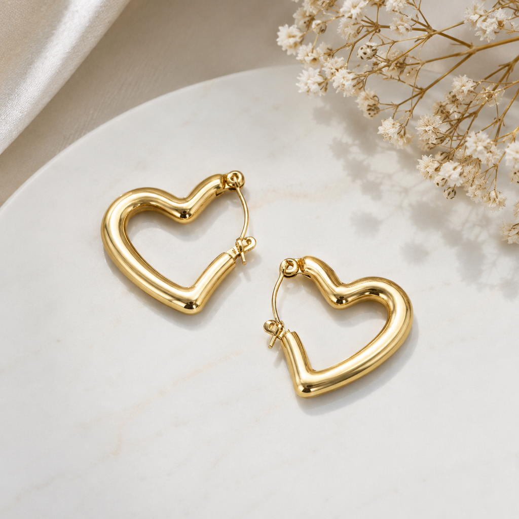 Gold Heart Hoop Earrings for Women | Anti-Tarnish Hypoallergenic Hoops