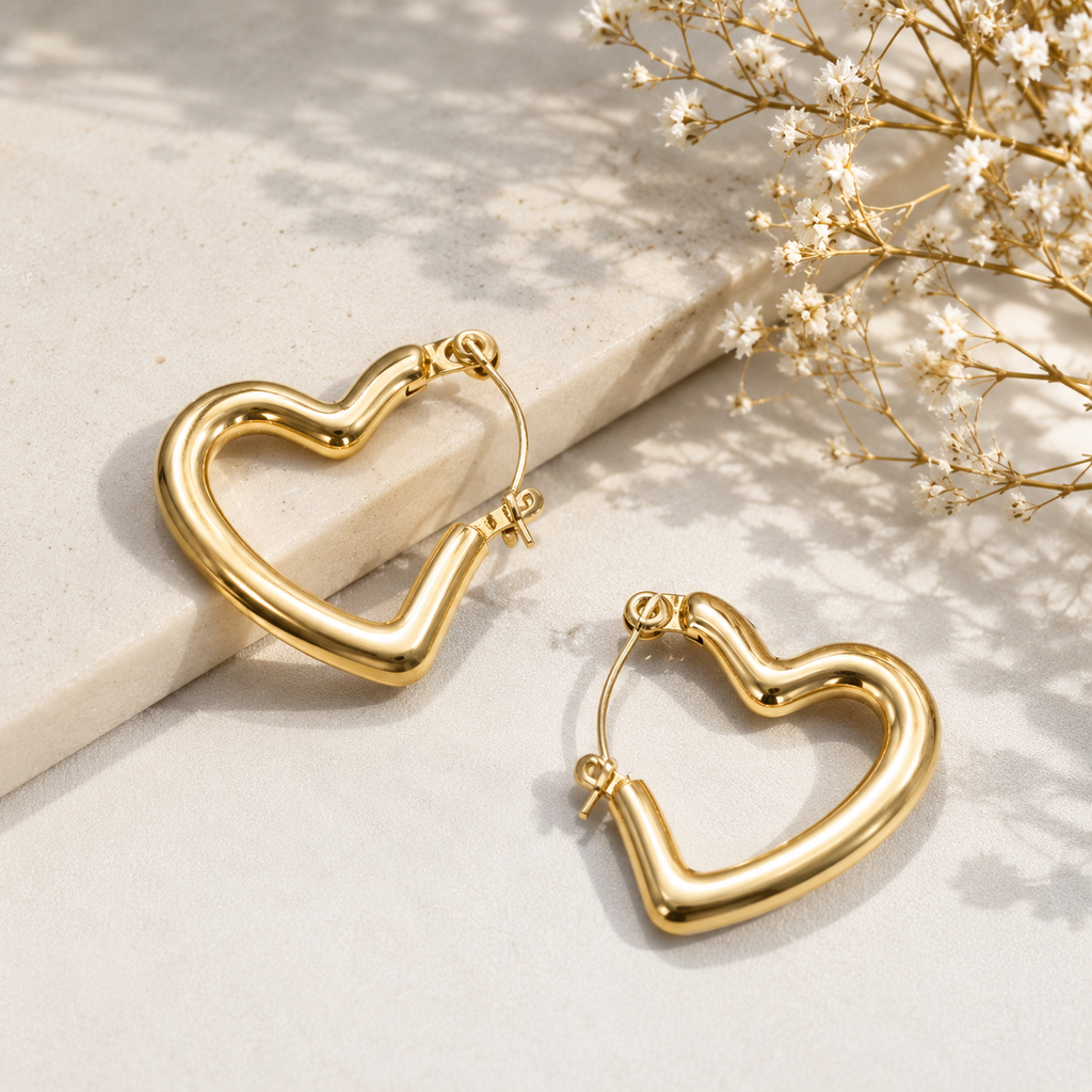 Gold Heart Hoop Earrings for Women | Anti-Tarnish Hypoallergenic Hoops