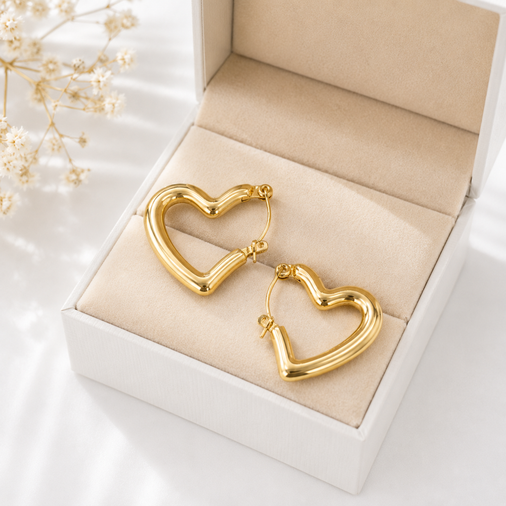 18K Gold Heart Hoop Earrings | Anti-Tarnish Women's Jewelry