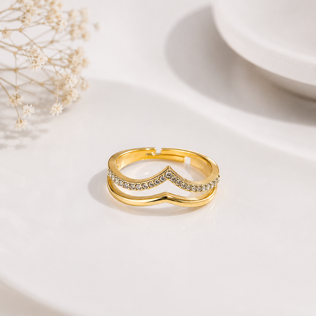 Premium Gold-Plated Crystal Chevron Adjustable Ring for Women