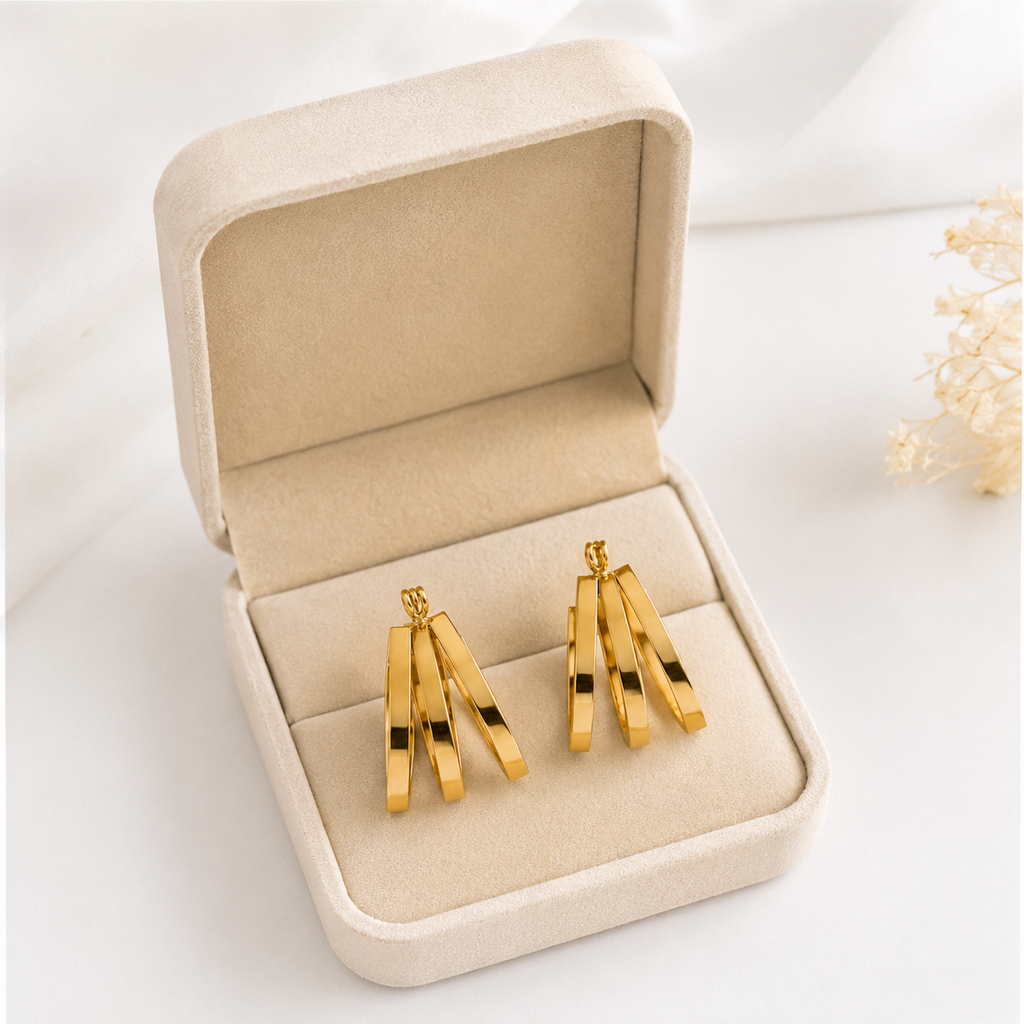 Premium Gold-Plated Geometric Drop Hoop Earrings for Women