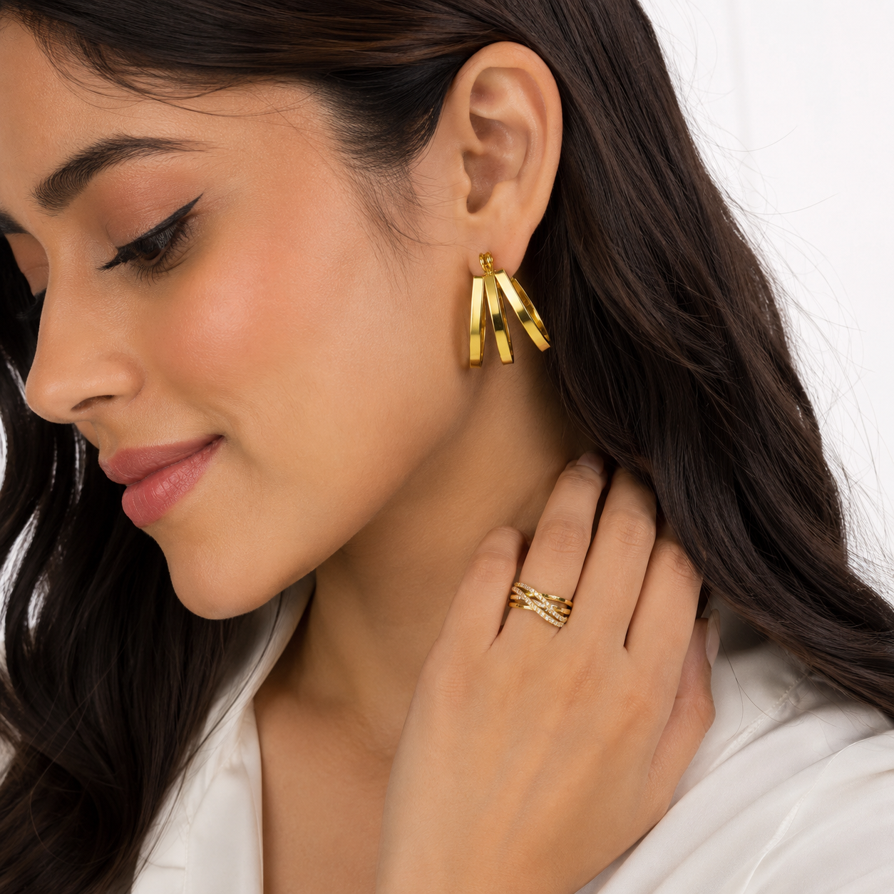 Premium Gold-Plated Geometric Drop Hoop Earrings for Women