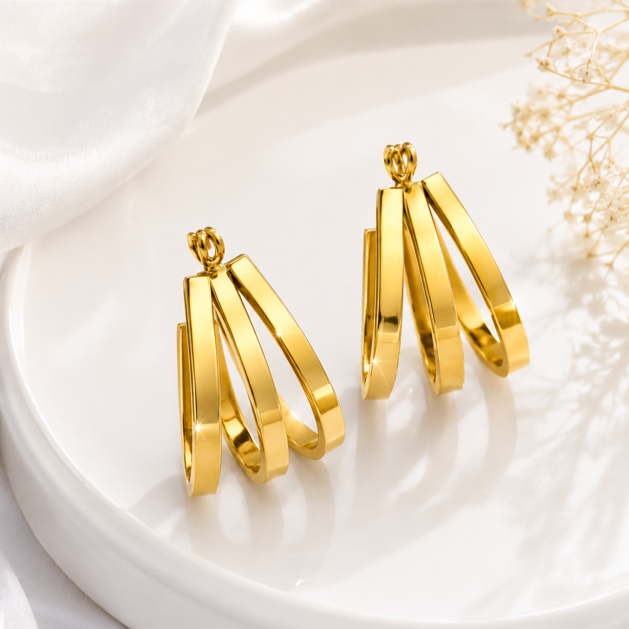 Premium Gold-Plated Geometric Drop Hoop Earrings for Women