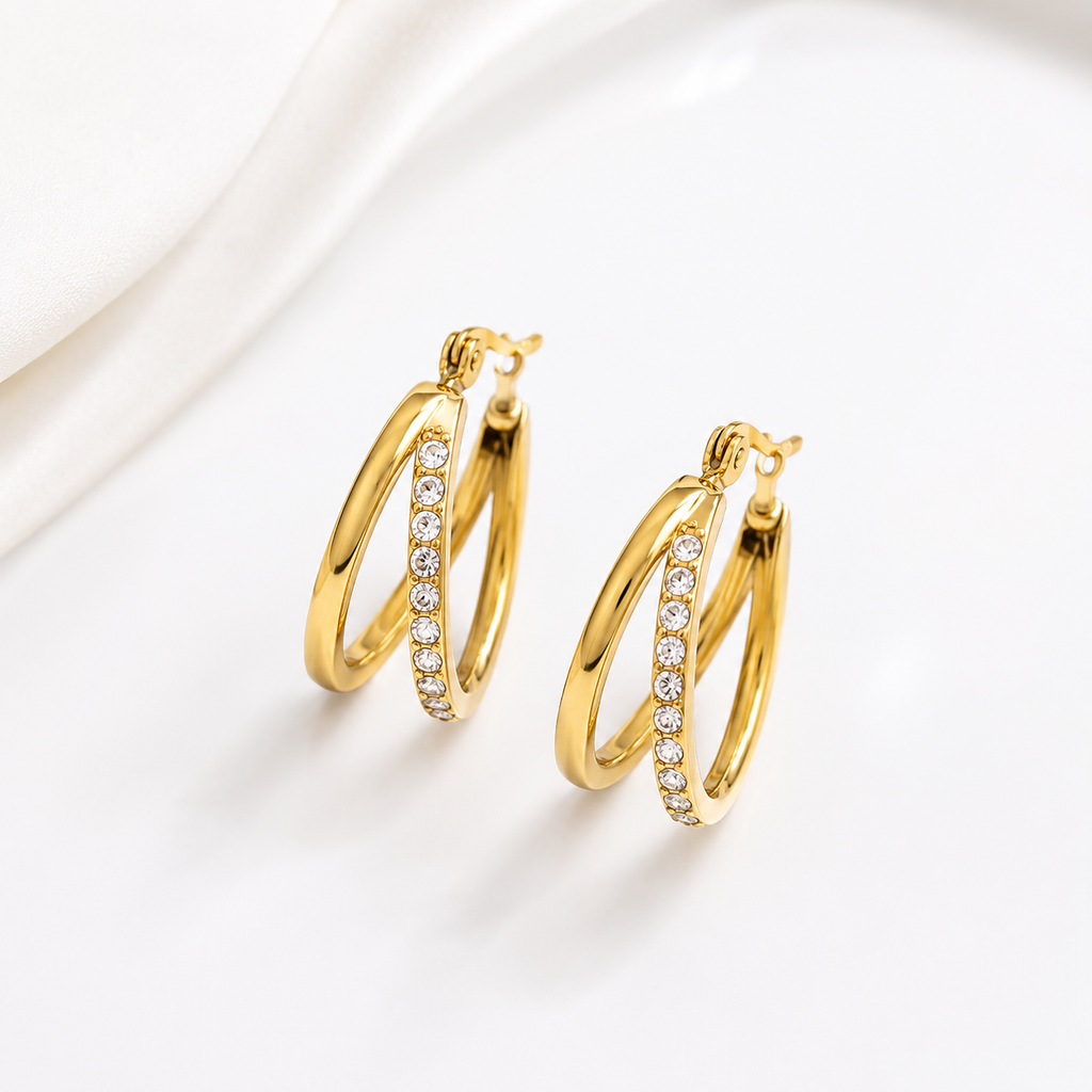Premium Gold-Plated Crystal Oval Hoop Earrings for Women