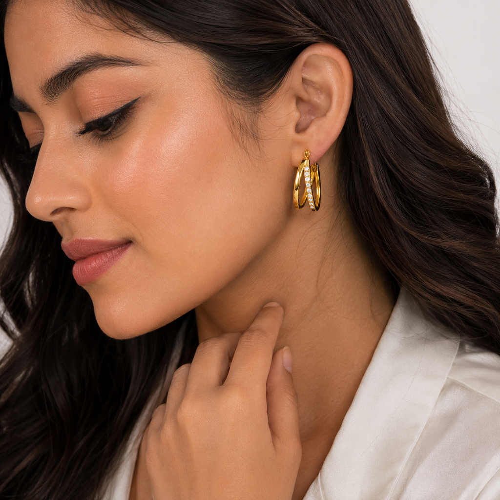 Premium Gold-Plated Crystal Oval Hoop Earrings for Women