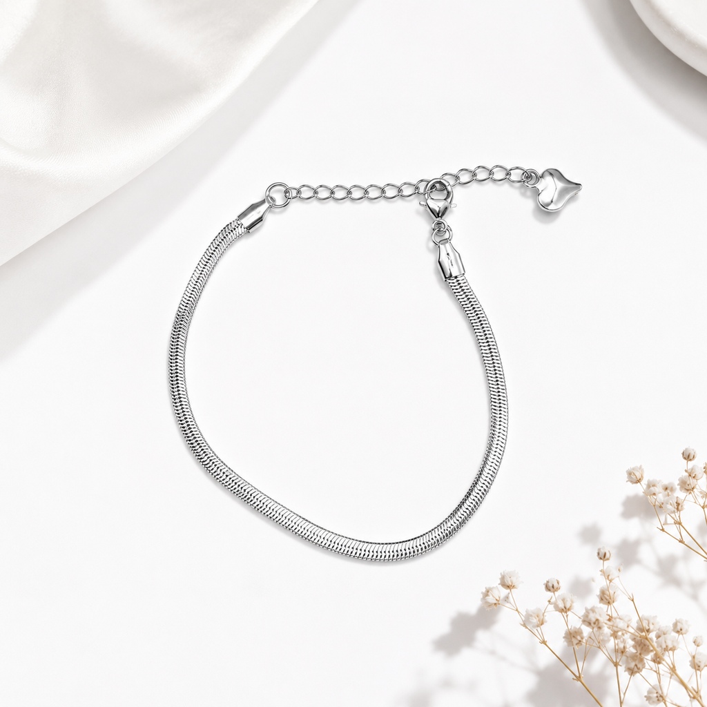 Silver Heart Charm Snake Chain Anklet for Women | Stainless Steel Anti-Tarnish Adjustable Anklet