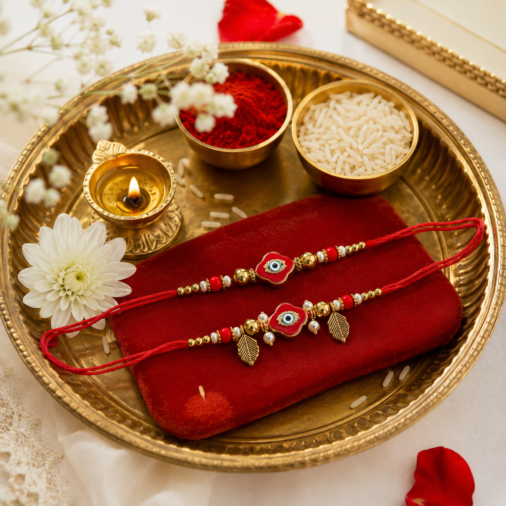 Premium Bhaiya Bhabhi Evil Eye Rakhi Set – Designer Couple Rakhi