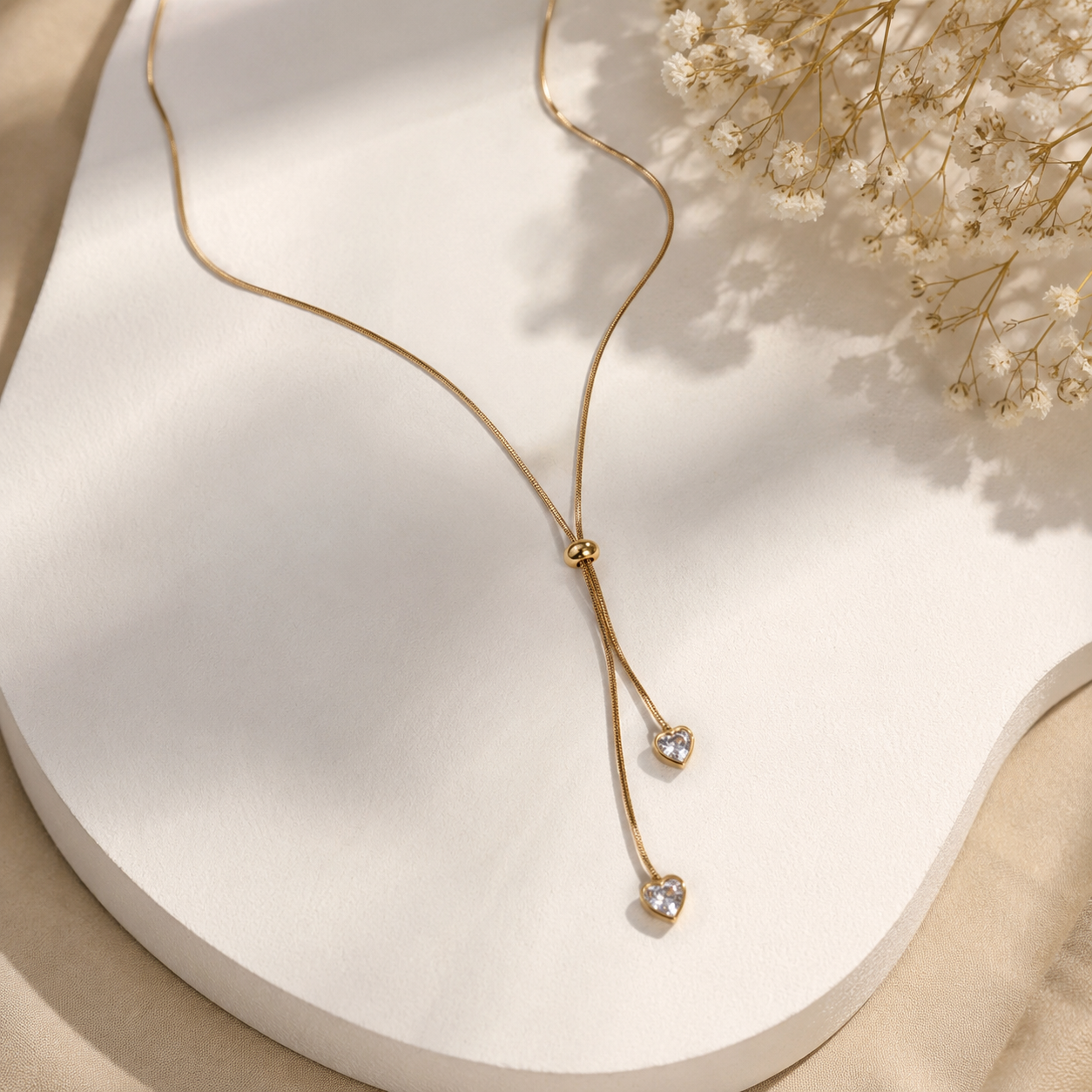 Adjustable Gold Heart Drop Necklace for Women | Anti-Tarnish Crystal Pendant Necklace