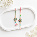 Premium Pastel Floral Bhaiya Bhabhi Rakhi Set with Designer Lumba