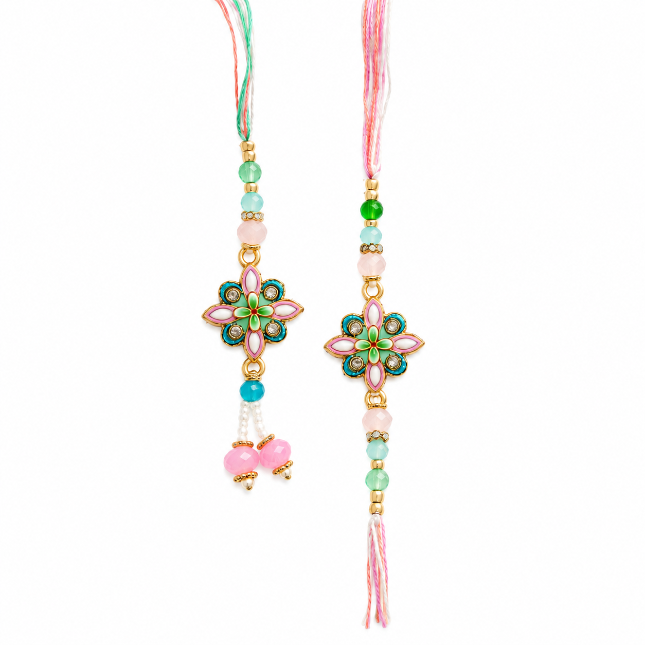 Premium Pastel Floral Bhaiya Bhabhi Rakhi Set with Designer Lumba