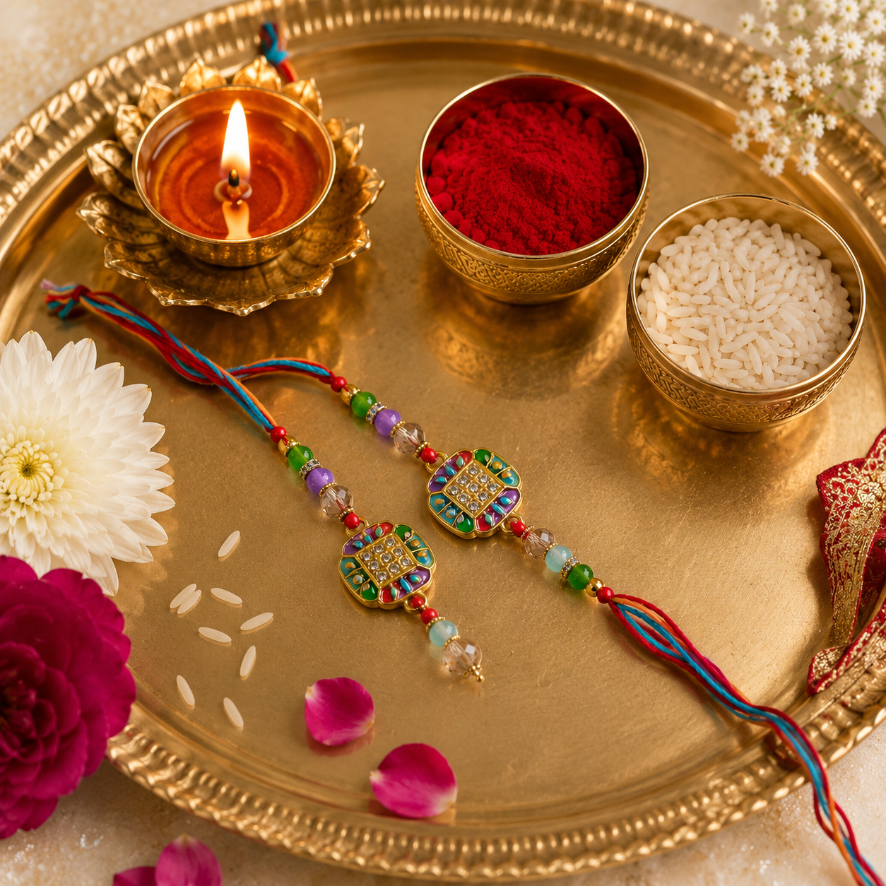 Premium Multicolor Designer Bhaiya Bhabhi Rakhi Set with Crystal Lumba