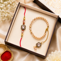 Premium Pearl Bhaiya Bhabhi Rakhi Set with Designer Pearl Lumba Bracelet
