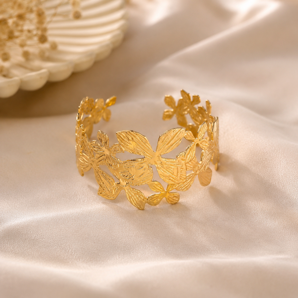 18K Gold Floral Cuff Bracelet