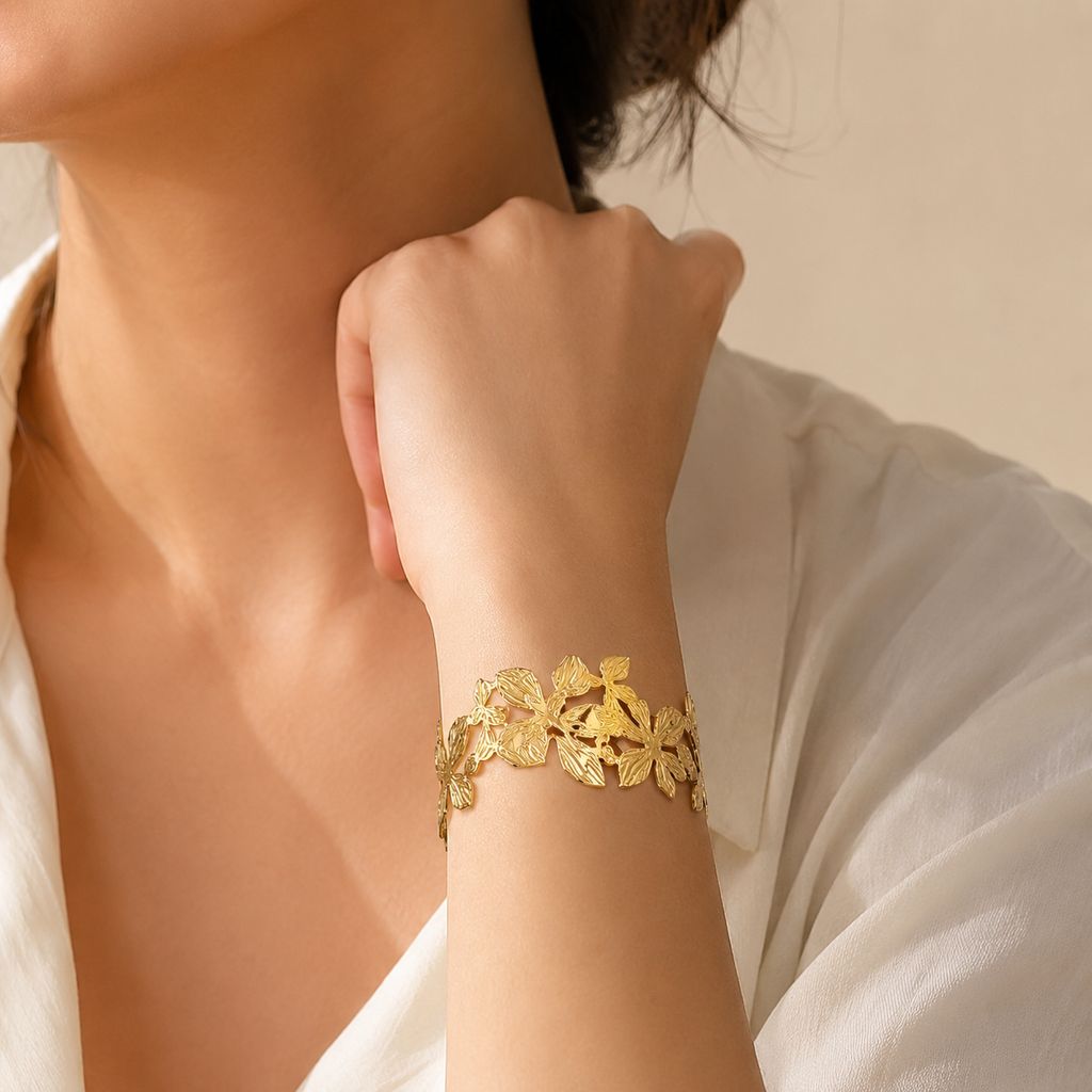 18K Gold Floral Cuff Bracelet