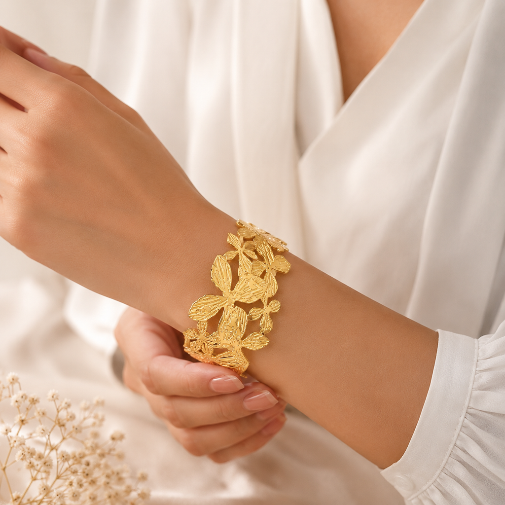 18K Gold Floral Cuff Bracelet