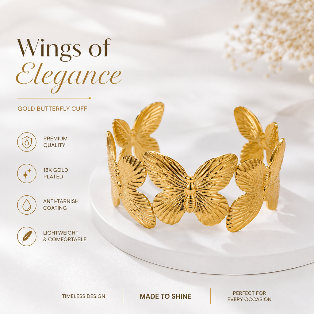 18K Gold Butterfly Cuff Bracelet