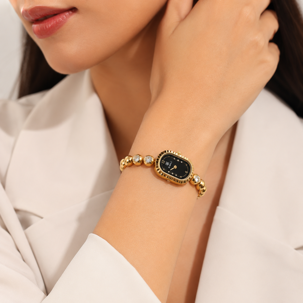 Luxury Gold Crystal Bracelet Watch for Women | Elegant Quartz Analog Watch
