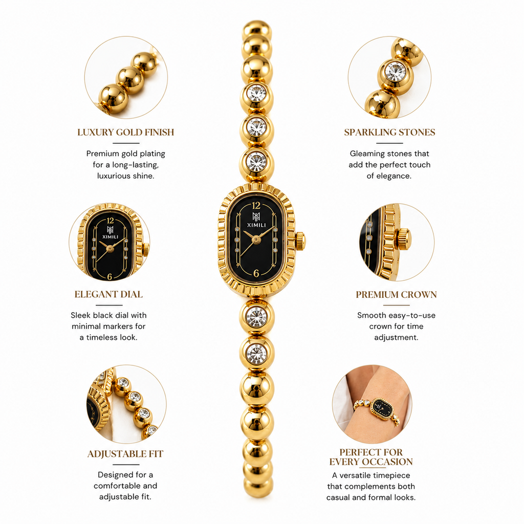 Luxury Gold Crystal Bracelet Watch for Women | Elegant Quartz Analog Watch