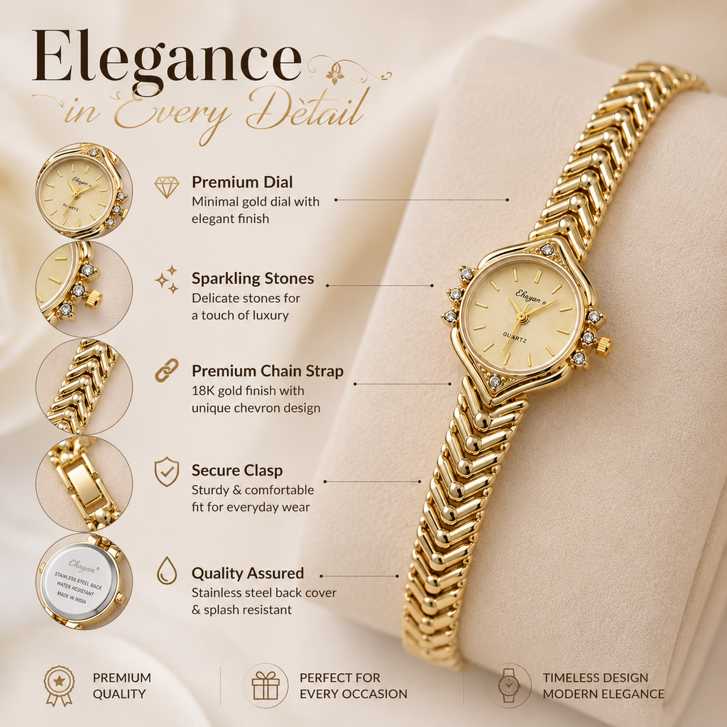 Luxury Gold Crystal Bracelet Watch for Women | Elegant Quartz Analog Wrist Watch