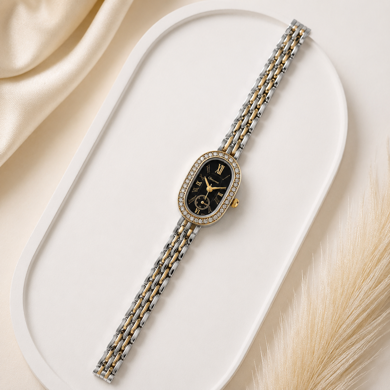 Luxury Two-Tone Crystal Bracelet Watch for Women | Quartz Analog Wrist Watch