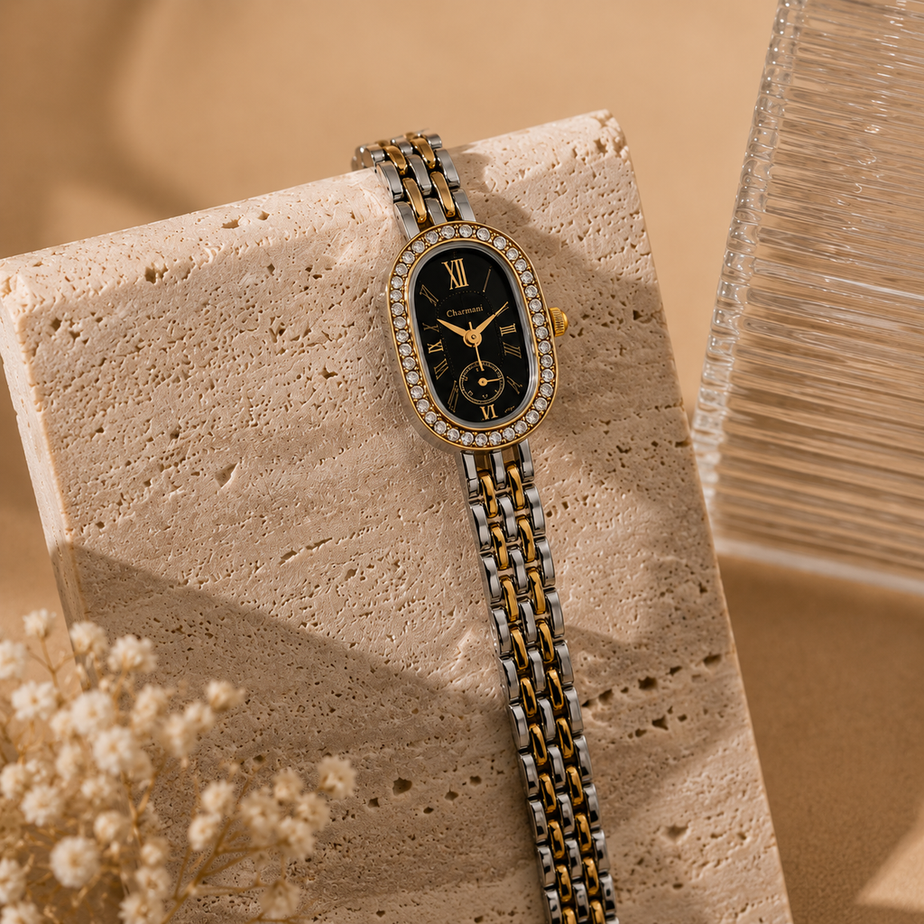 Luxury Two-Tone Crystal Bracelet Watch for Women | Quartz Analog Wrist Watch