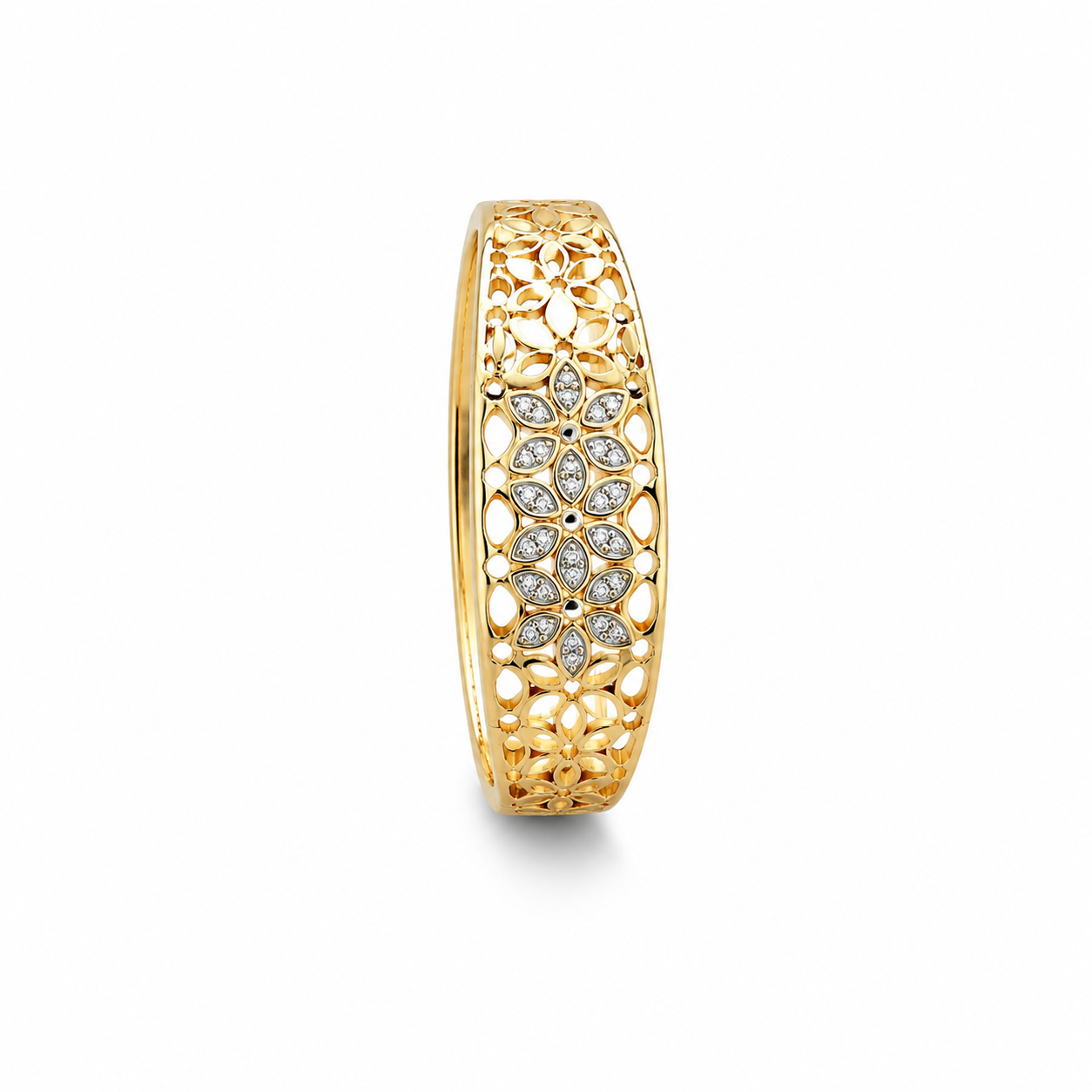 18K Gold Plated Floral Crystal Filigree Bangle | Premium Anti-Tarnish Bracelet for Women