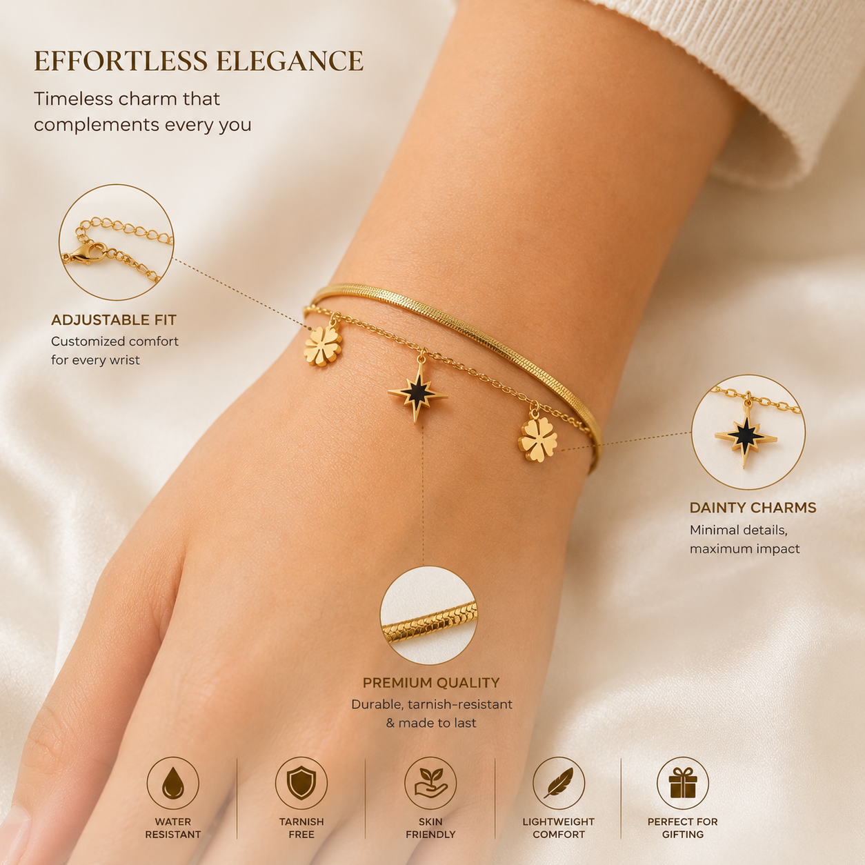 18K Gold Layered Charm Bracelet