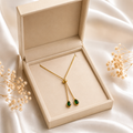 Gold Plated Adjustable Green Teardrop Slider Necklace for Women | Anti-Tarnish Emerald Crystal Necklace