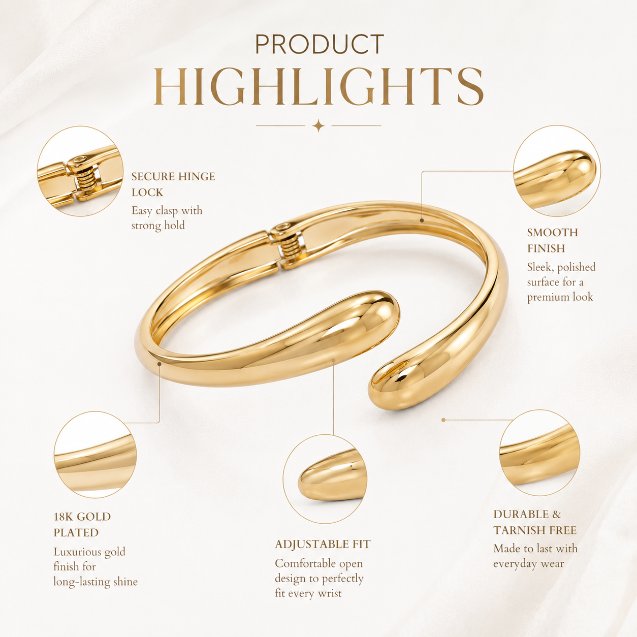18K Gold Plated Minimalist Open Cuff Bangle | Premium Anti-Tarnish Bracelet for Women