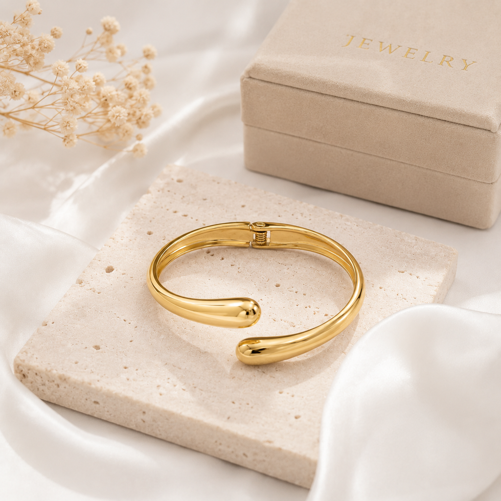 18K Gold Plated Minimalist Open Cuff Bangle | Premium Anti-Tarnish Bracelet for Women