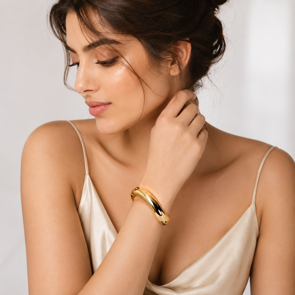 18K Gold Plated Organic Wave Cuff Bangle | Premium Anti-Tarnish Statement Bracelet for Women