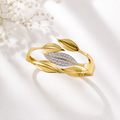 18K Gold Plated Leaf Crystal Open Cuff Bangle | Premium Anti-Tarnish Bracelet for Women