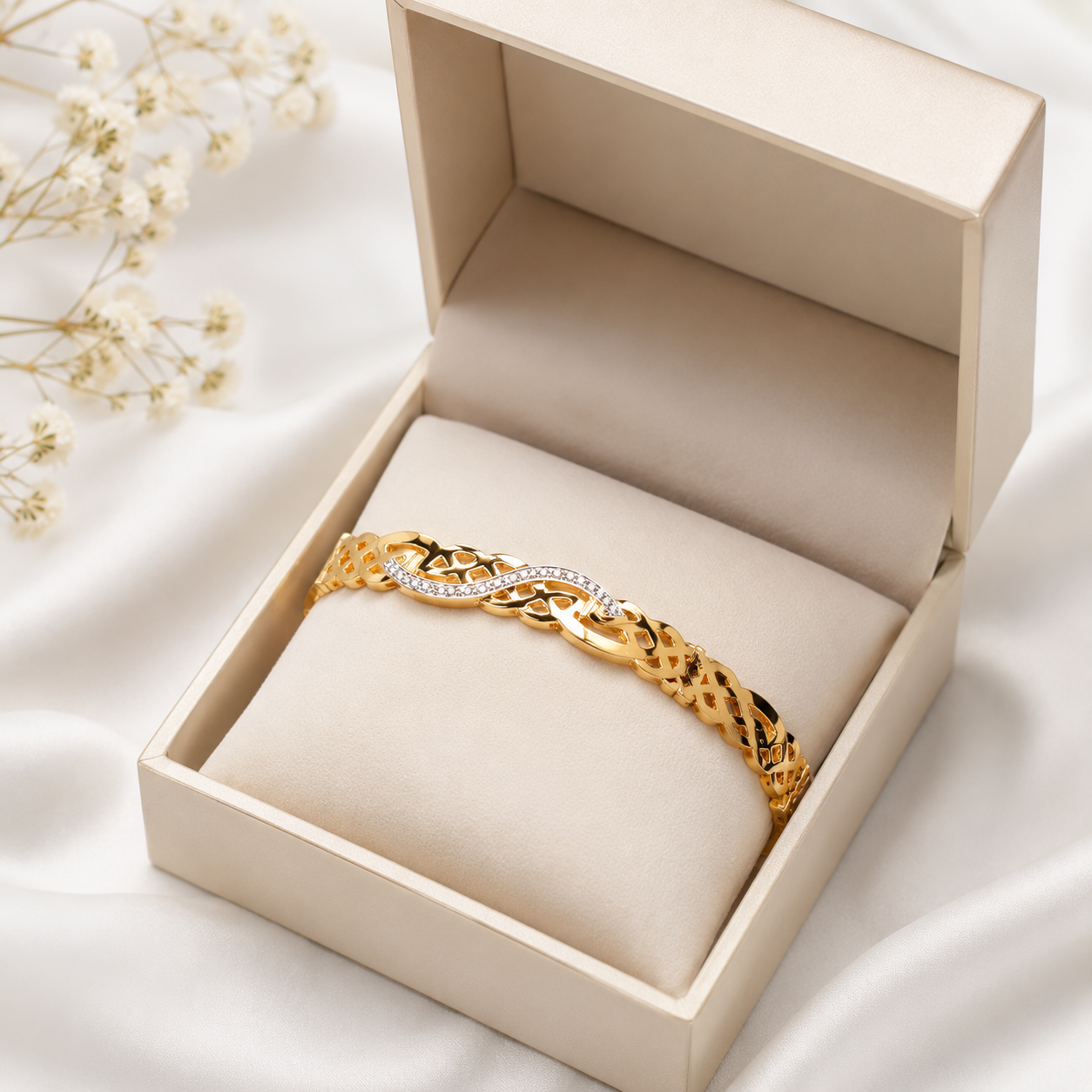 18K Gold Plated Infinity Crystal Bangle | Premium Anti-Tarnish Bracelet for Women