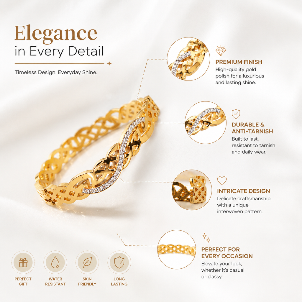 18K Gold Plated Infinity Crystal Bangle | Premium Anti-Tarnish Bracelet for Women