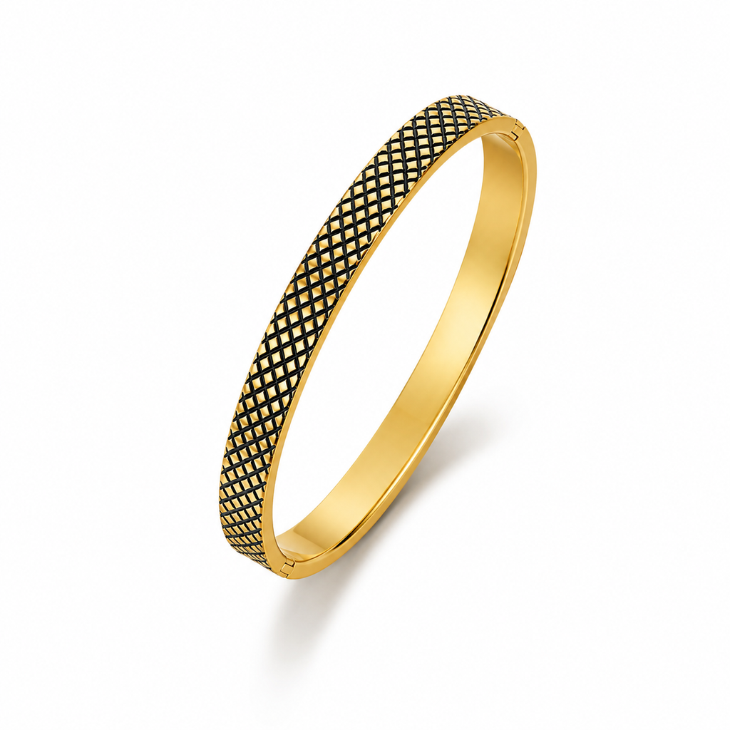 18K Gold Plated Textured Mesh Bangle | Premium Anti-Tarnish Bracelet for Women