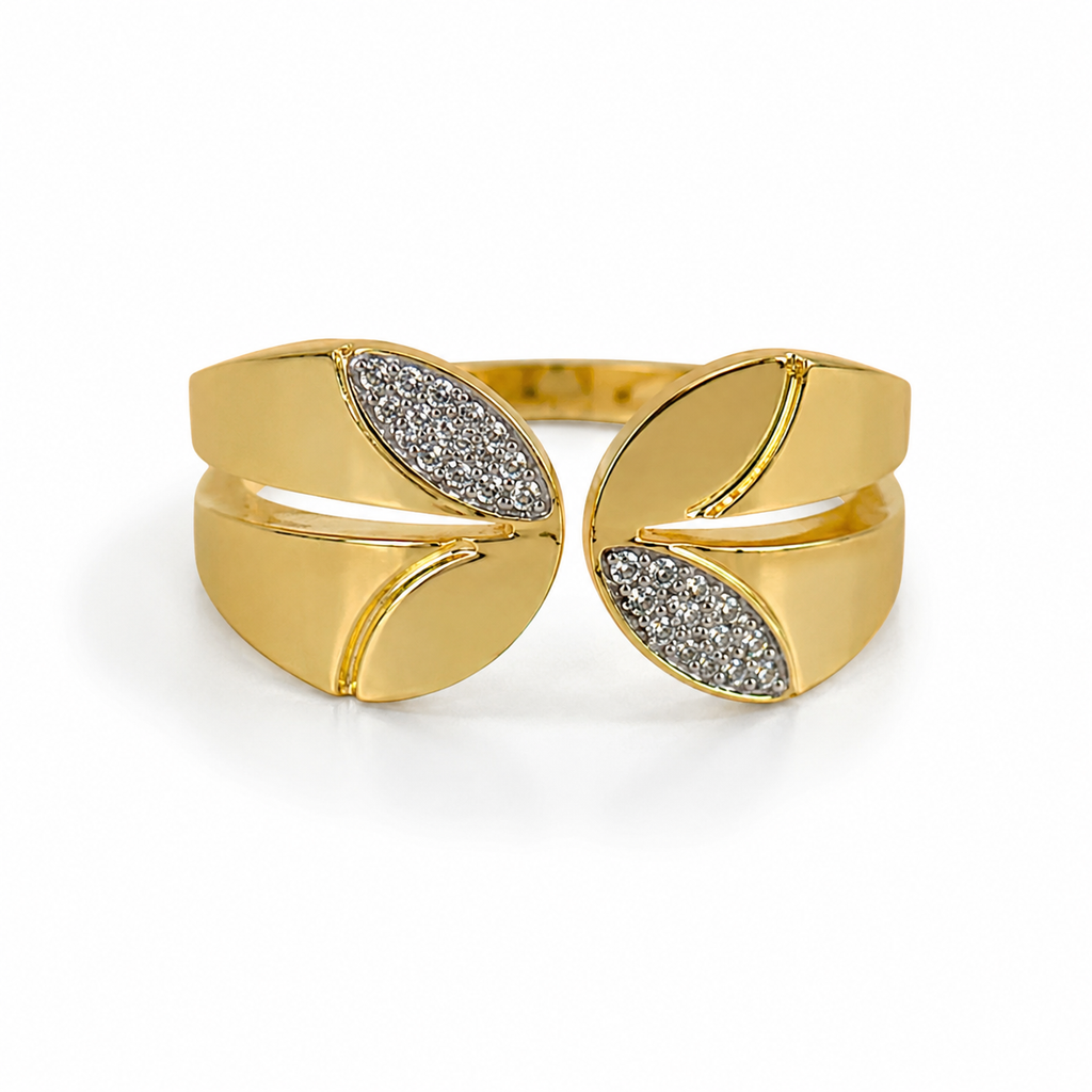 18K Gold Plated Leaf Crystal Open Cuff Bangle | Premium Anti-Tarnish Bracelet for Women