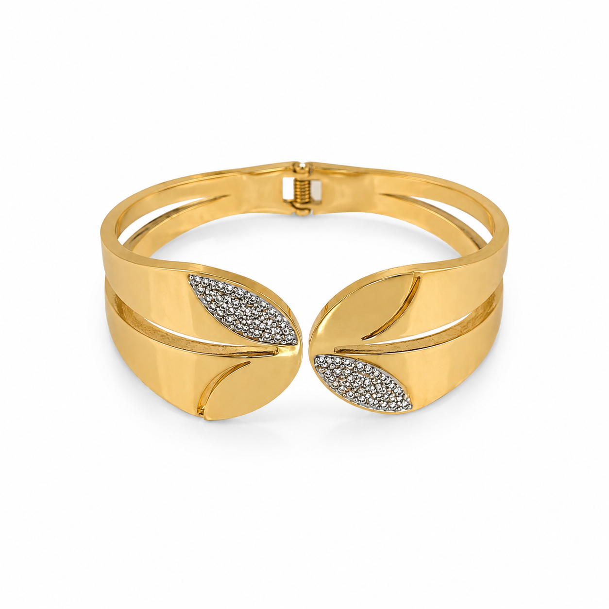 18K Gold Plated Leaf Crystal Open Cuff Bangle | Premium Anti-Tarnish Bracelet for Women