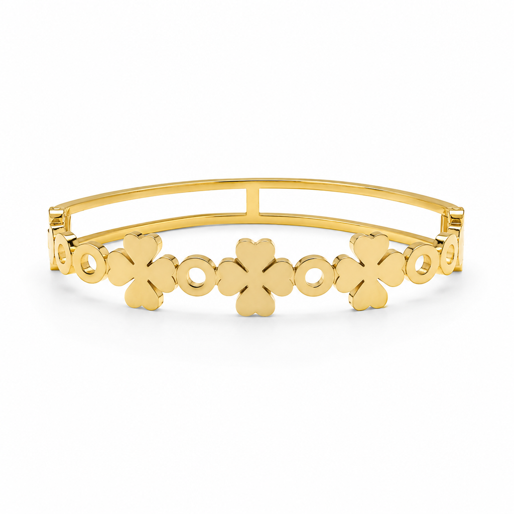 9K Gold Lucky Clover Bracelet for Women | Adjustable Designer Cuff
