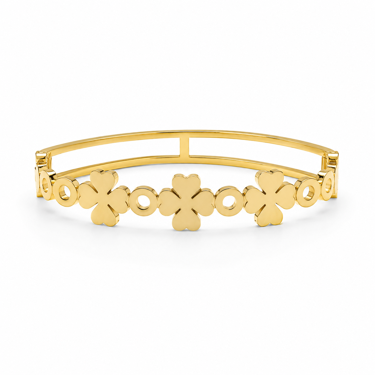 9K Gold Lucky Clover Bracelet for Women | Adjustable Designer Cuff