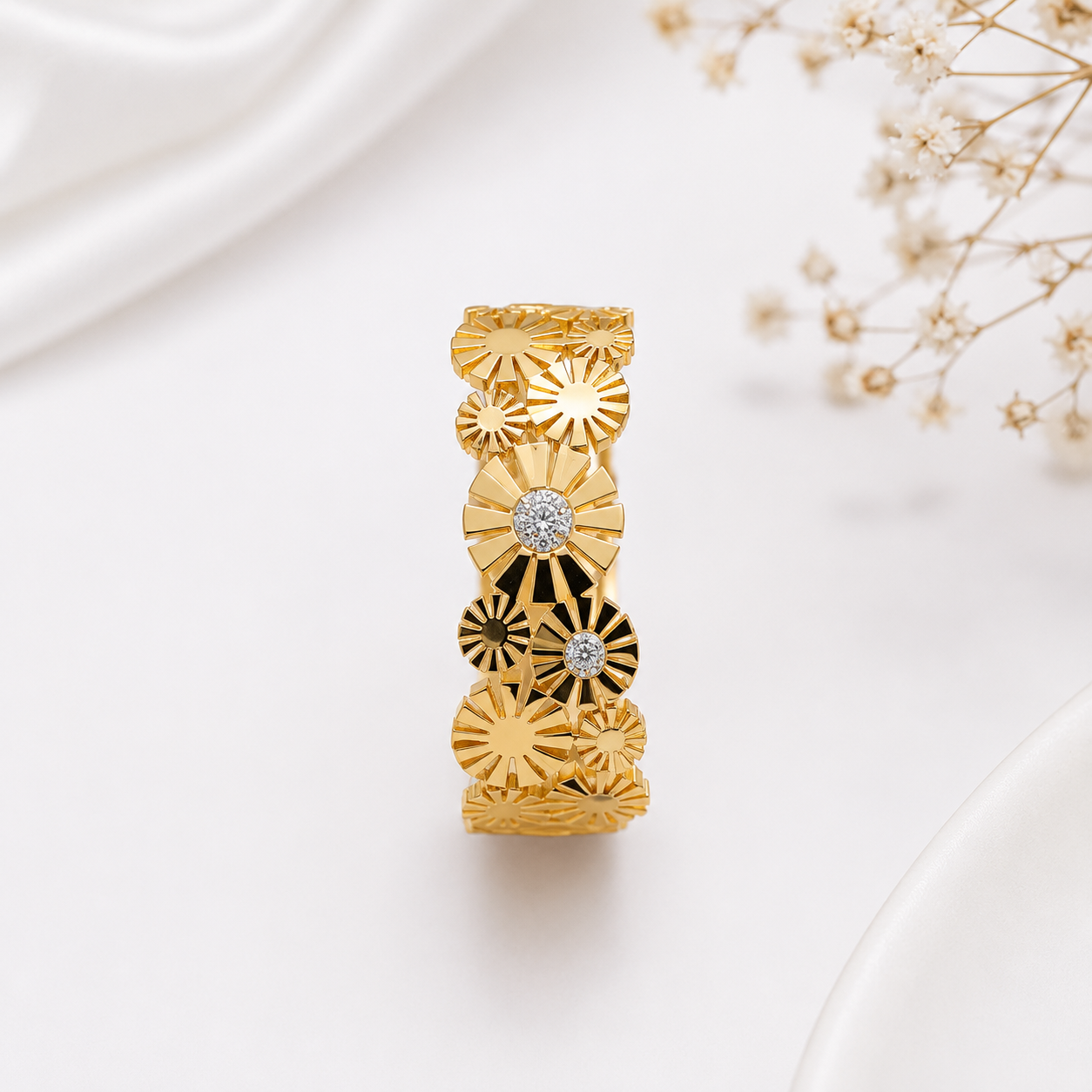 9K Gold Floral Bloom Open Cuff Bracelet for Women | Premium Adjustable Bracelet