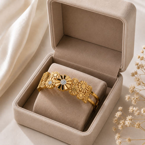 9K Gold Floral Bloom Open Cuff Bracelet for Women | Premium Adjustable Bracelet