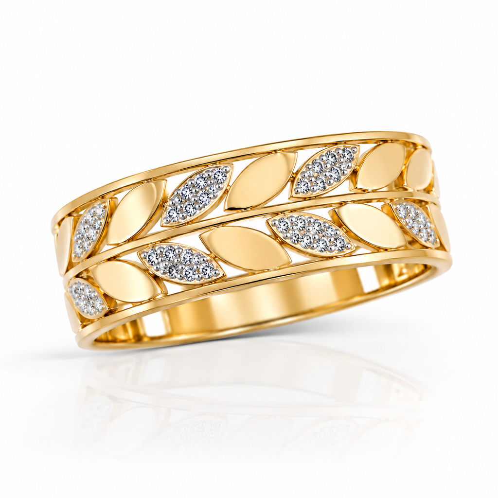 9K Gold Crystal Leaf Bracelet for Women | Adjustable Designer Cuff