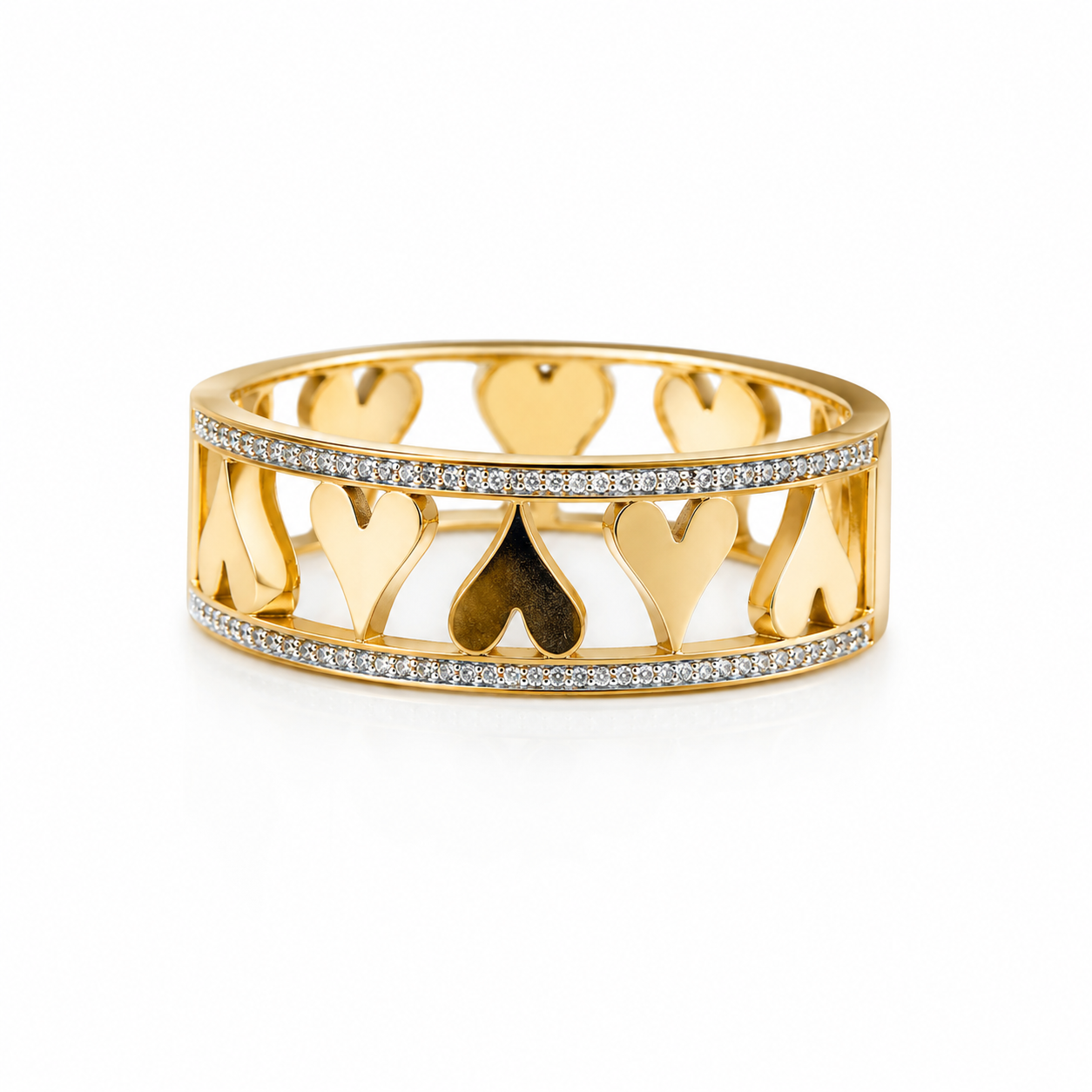 9K Gold Crystal Heart Bracelet for Women | Adjustable Love Cuff