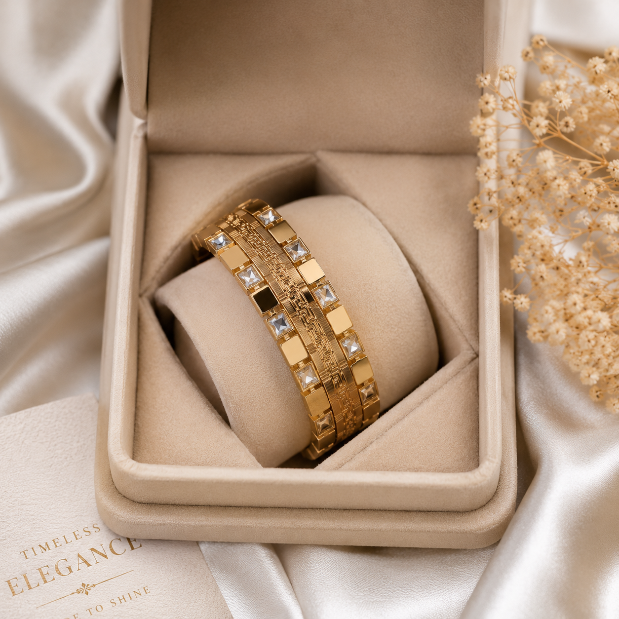 9K Gold Crystal Greek Key Bracelet for Women | Premium Designer Bangle