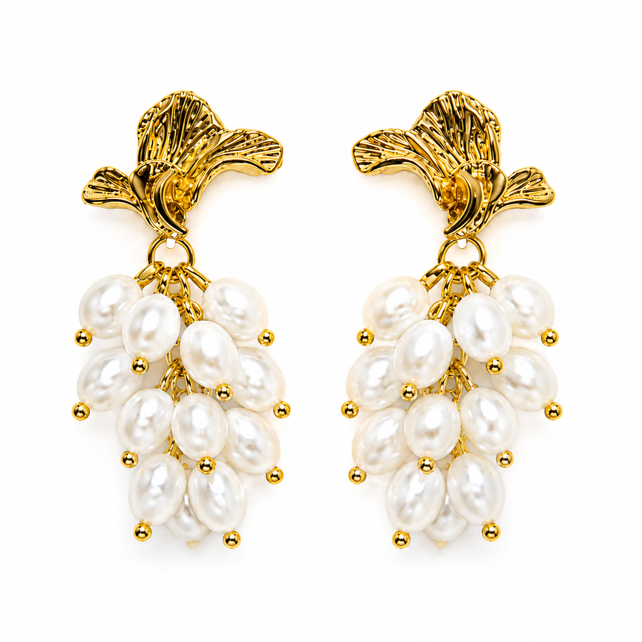 Gold Plated Floral Pearl Drop Earrings for Women | Anti-Tarnish Statement Earrings